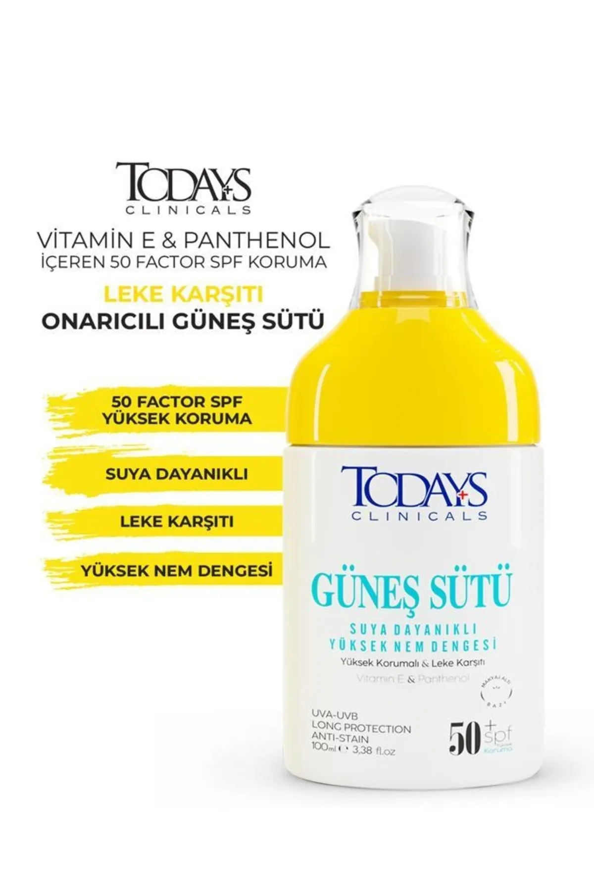 Todays Clinicals Güneş Sütü 50 + Spf Yüksek Koruma Leke Karşıtı + Vitamin E & Panthenol