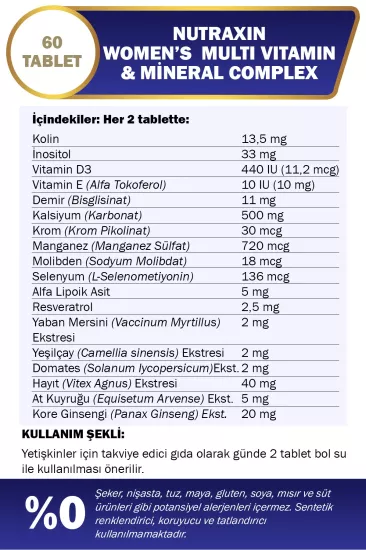 Nutraxin Kadın Multivitamin Complex 60 Tablet